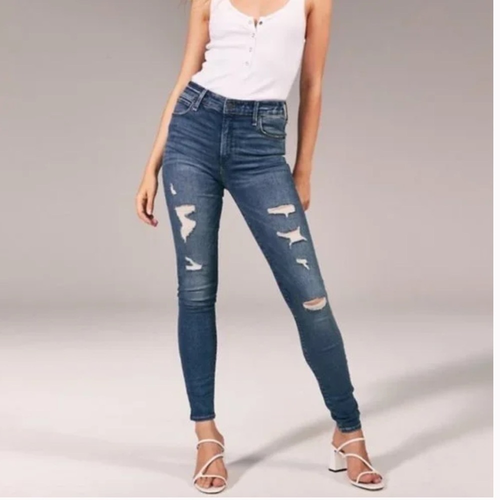 Abercrombie & Fitch Blue Simone High Rise Super Skinny Distressed Jeans SZ 24/00
